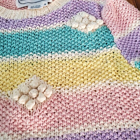 Adrienne Vittadini Pastel Cottagecore Knit Sweater Cotton Textured Long Sleeve S - Picture 4 of 14